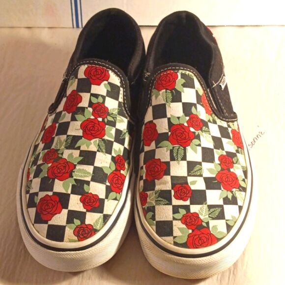 Vans Asher Checkerboard and Roses Ole Skool Low Top Canvas Slip On Sneak… - Picture 6 of 7